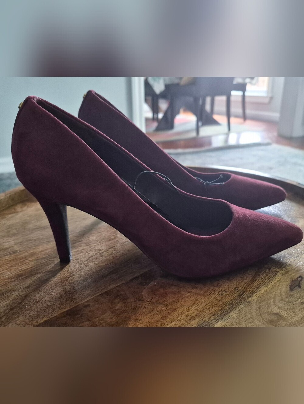 BNWT Tahari Luxe Leather Suede Pointed Toe Stiletto Pump 7.5 Heel Wine Burgundy - Picture 4 of 12